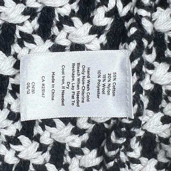 Talbots Sweater Womens M Petite Black White Heavyweight Open Front Cardigan - Picture 9 of 10